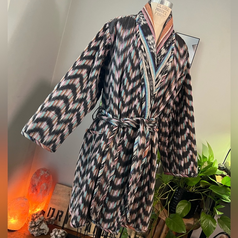 Vintage Guatemala Handwoven Ethnic Boho Robe Thick Quilted Jacket Las Mamoo